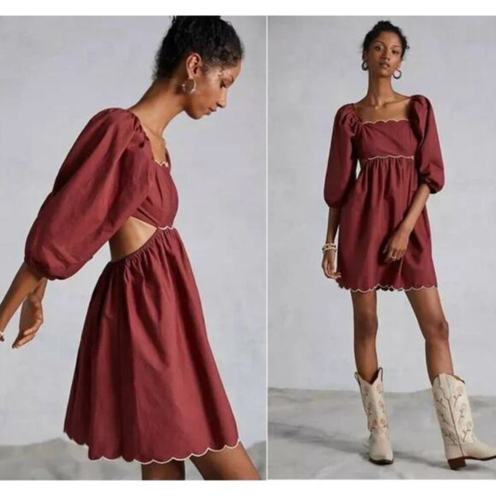 Anthropologie S Maroon cut out scallop dress